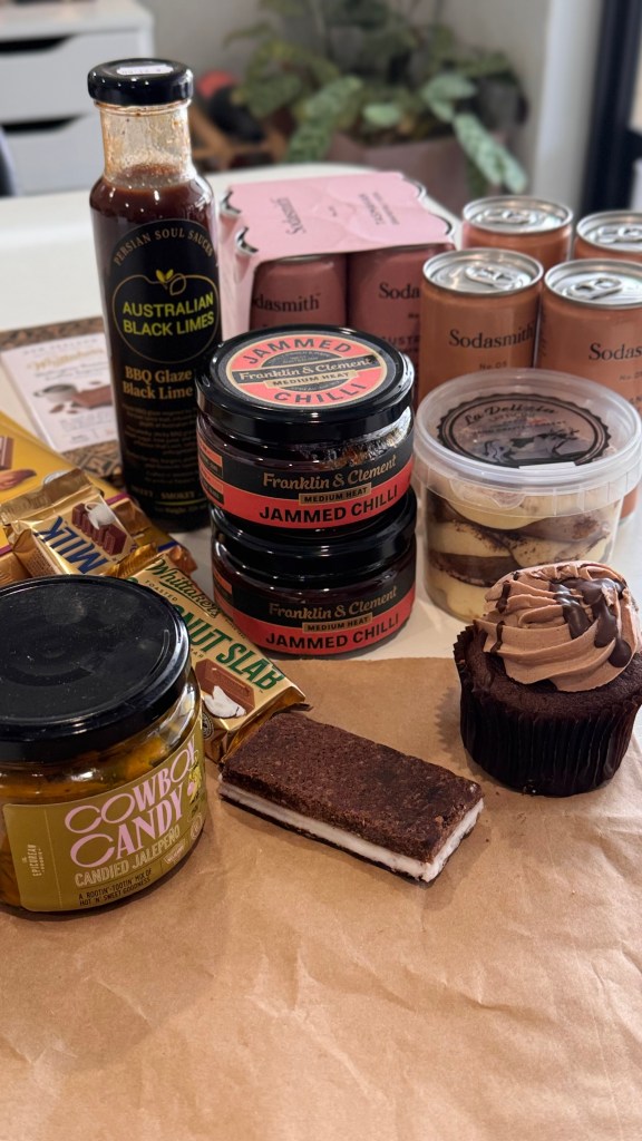 Assorted snacks, condiments, sauces from Good Food and WIne Show 2025